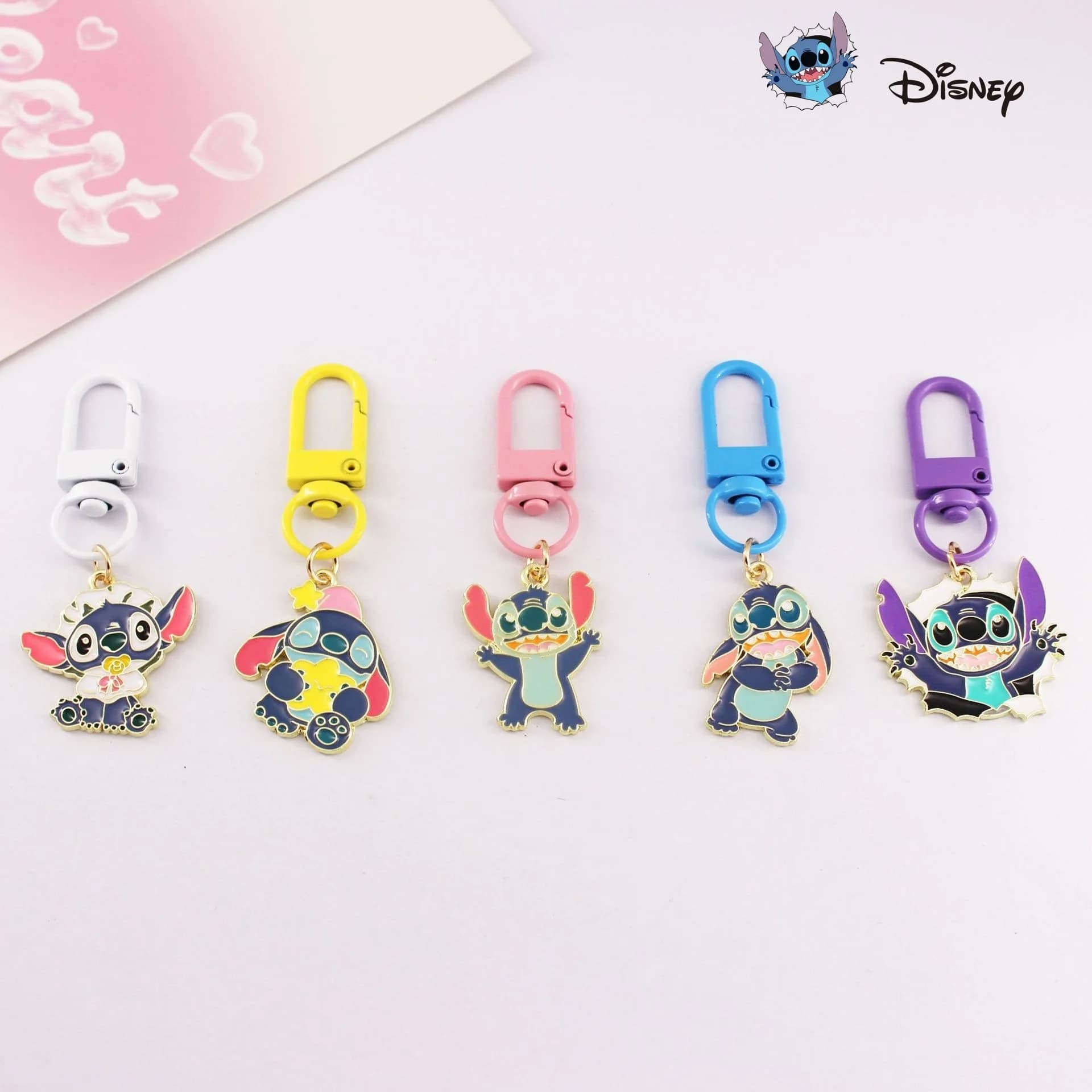 Disney Stitch Keychain Cartoon Angel Stitch Action Anime Figures Keychain Cute Backpack Keyring Pendant Ornaments Children Gifts