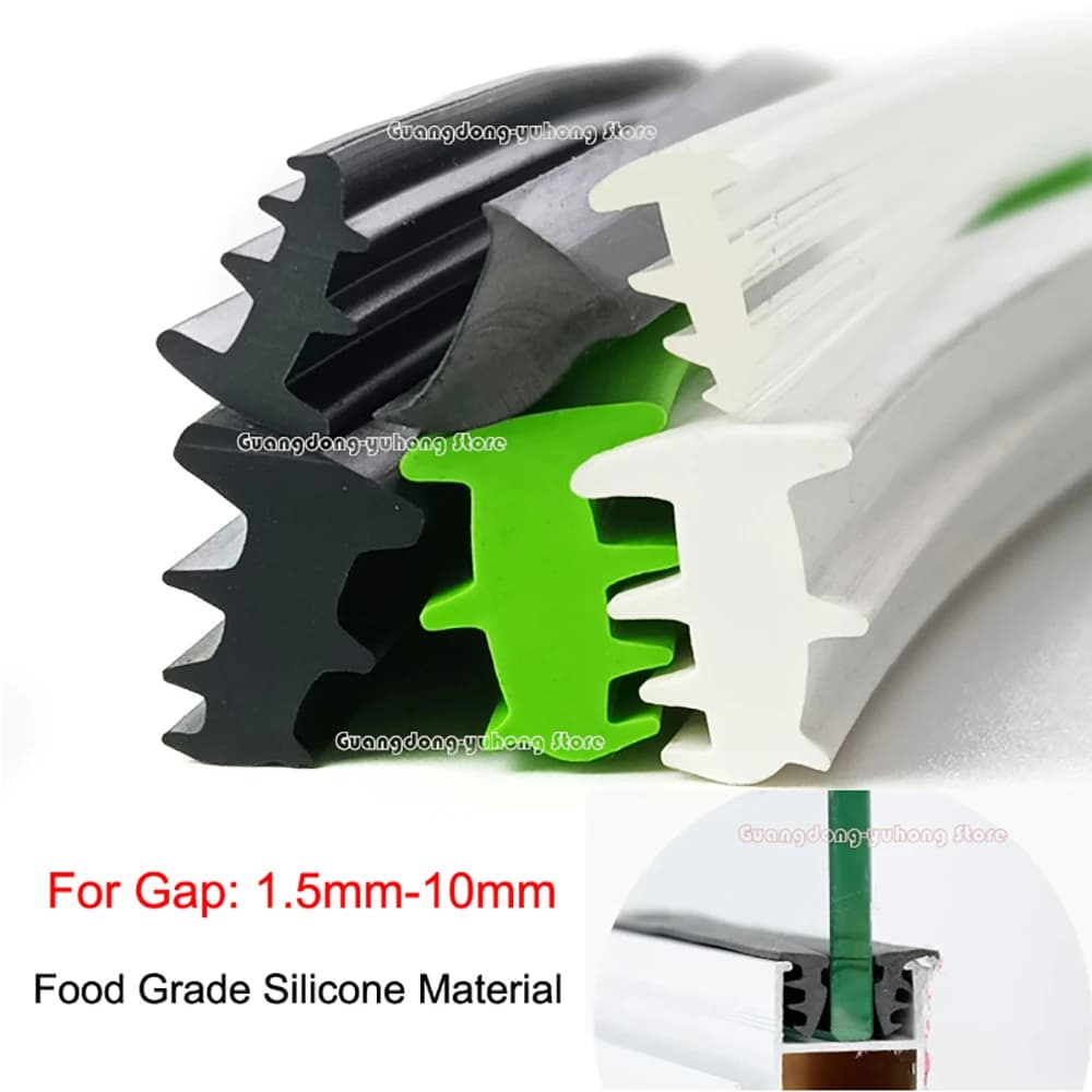 1/2/3/5M Three T Type Seal Strip Aluminum Alloy Door And Window Glass Fixed Accessories Silicone Rubber The Card Slot Gap Filler