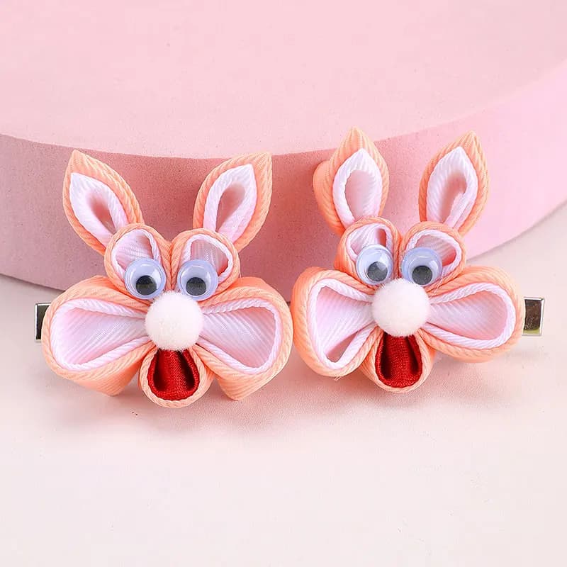 2Pcs Lovely Rabbit Hair Clip For Kids Pink Ribbon Bunny Ears Hair Clips Girls Barrettes Headwear Korea Simple Hair Accessories