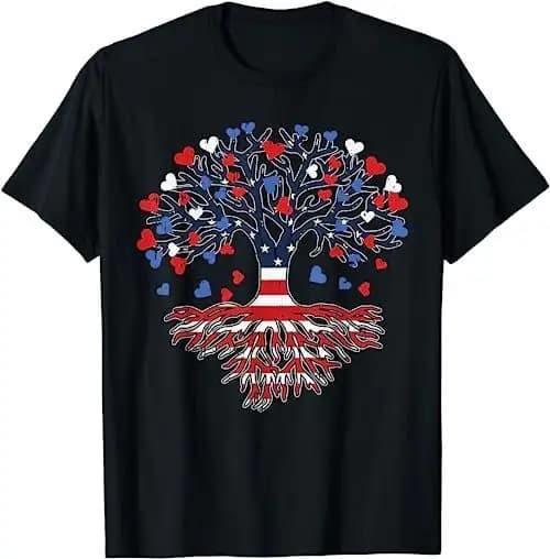 American Tree 4Th Of July Usa Flag Hearts Roots Patriotic T Shirt Sweat 16011