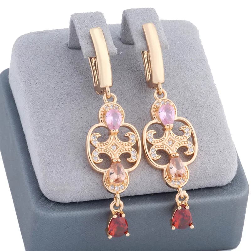 New Arrival Luxury Quality Vintage Jewelry Natural Zircon Elegant Earrings For Women Gold Color Dangle Earrings Daily Jewelry