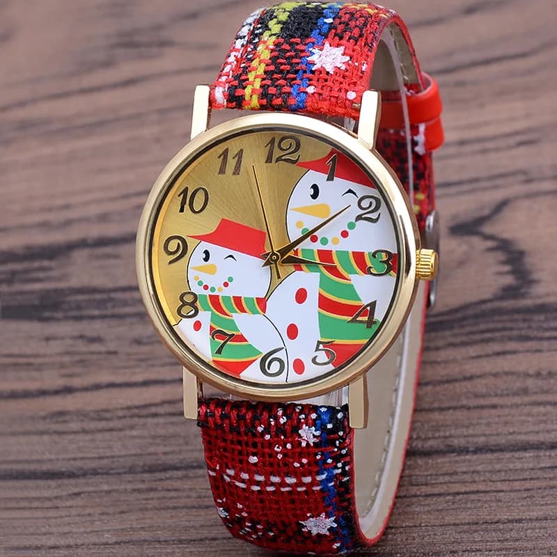 Christmas Snowman Women's Watches Casual Quartz Wristwatches Bright Color Leather Strap Quartz Watches Ladies Watch Reloj Mujer