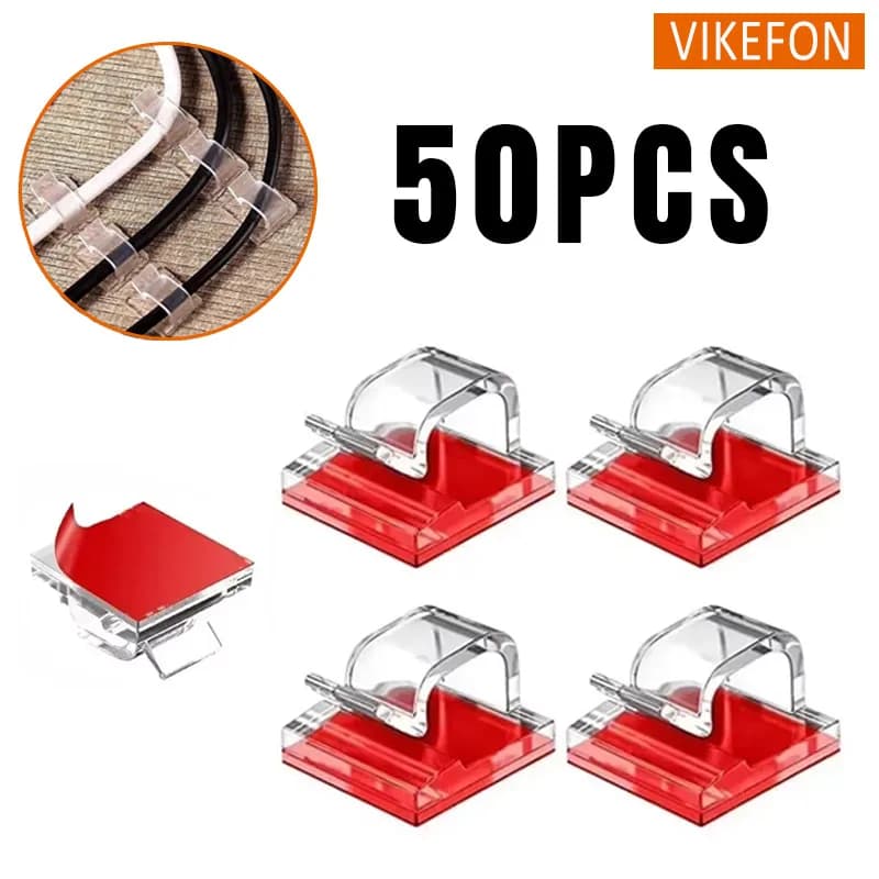 Transparent Cable Feeder Fixed Self-adhesive Buckle Type Non Punching Cable Organizer for Office Desk Study Room Wire Storage