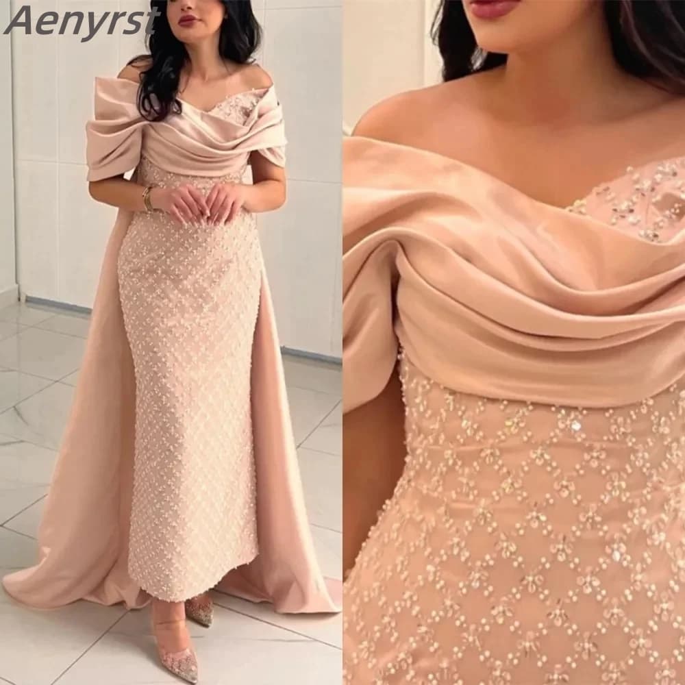 Elegant Evening Gowns Ruched Off the Shoulder Sheath Prom Dress Wedding Party Gown Ankle-Length Customized فساتين مناسبة رسمية