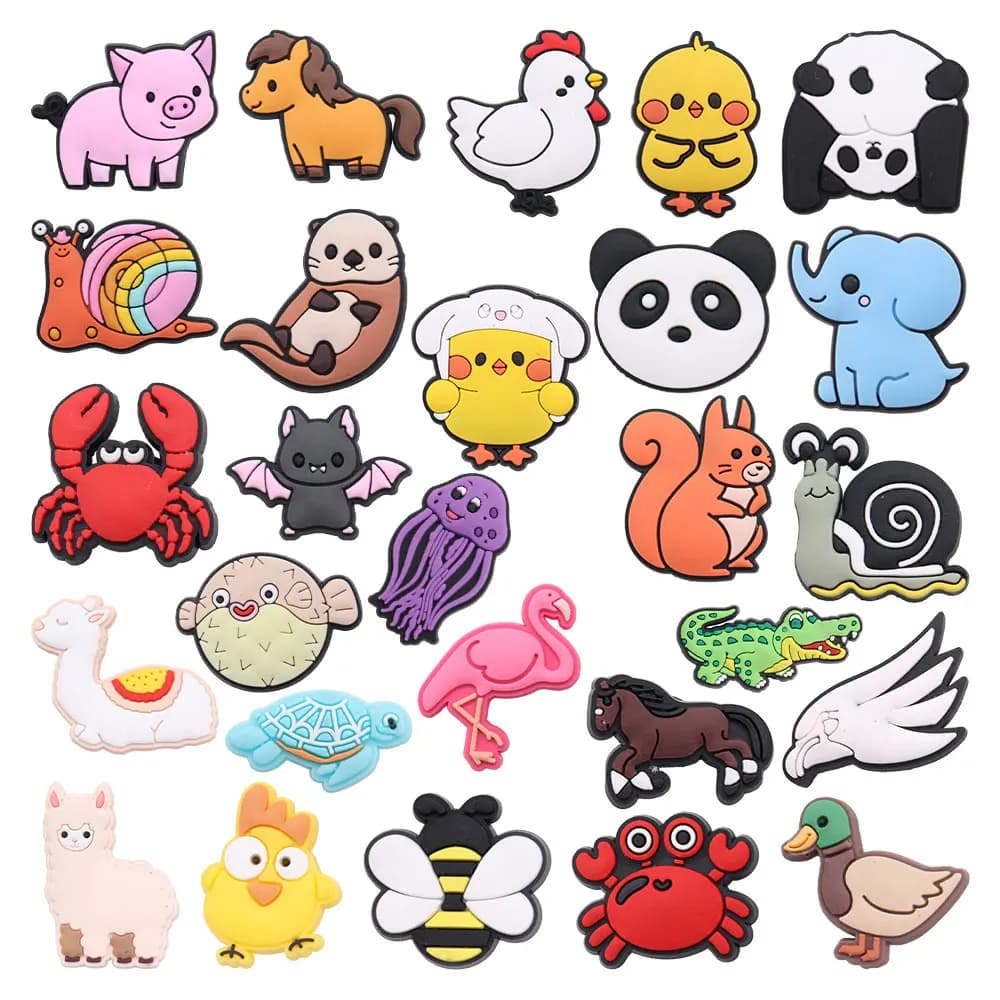 1-27Pcs Chick Snail Pig Panda PVC Kids Sandals Shoe Buckle Charms Lovely Animals Decorations DIY Birthday Gift
