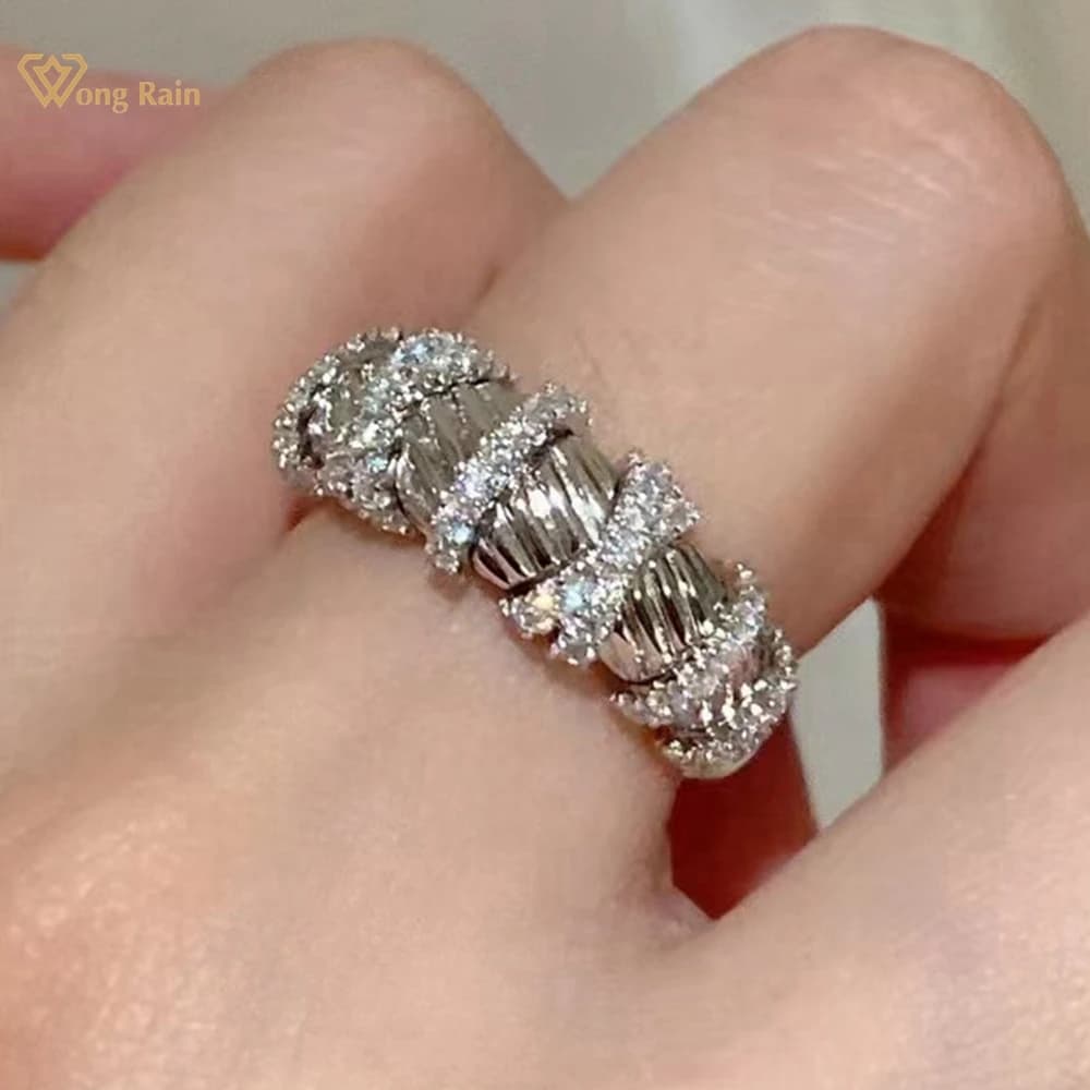 Wong Rain 18K Gold Plated 925 Sterling Silver High Carbon Diamonds Gemstone Personality Rings for Women Fine Jewelry Band Gifts