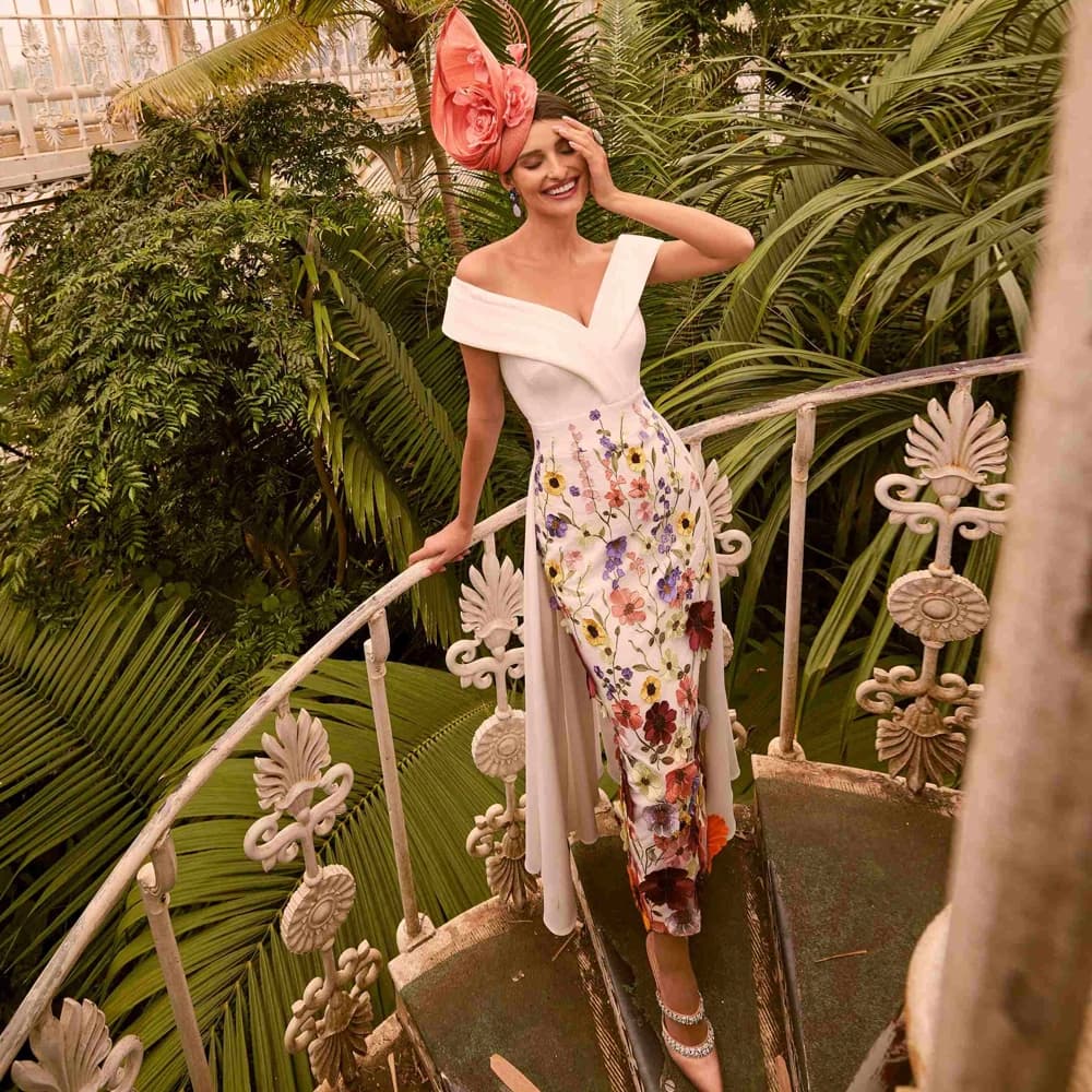 Elegant Off Shoulder Mermaid Mother of the Bride Dresses V Neck Sleeveless Wedding Party Gowns Flowers Ankle-Length فستان سهرة