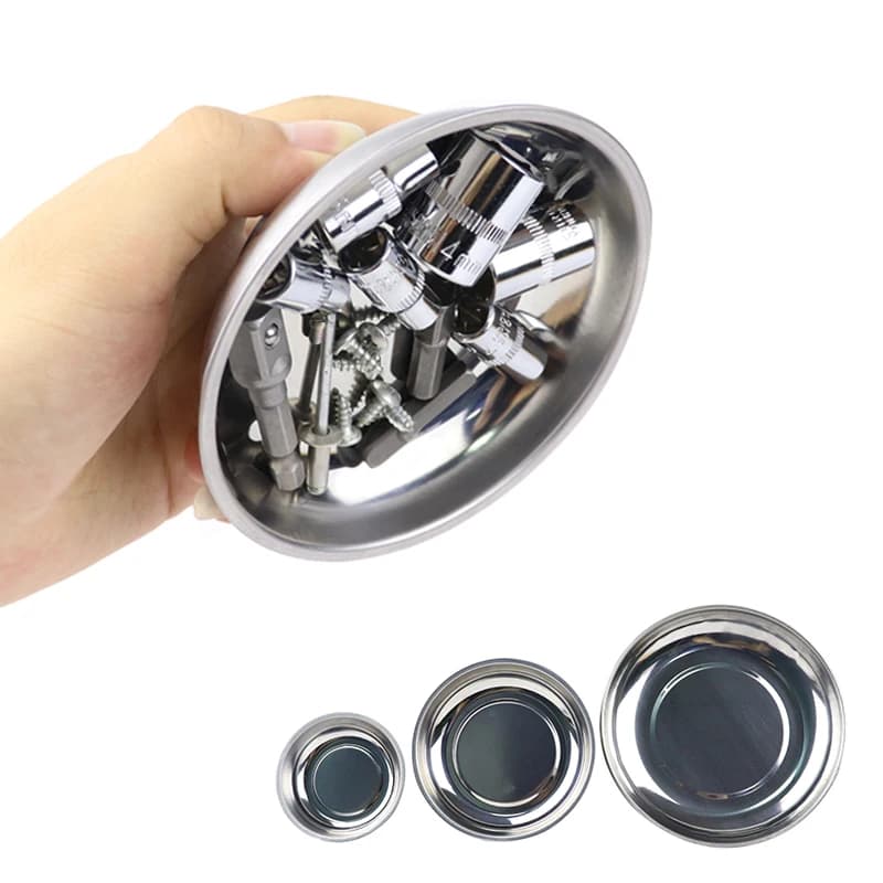 3"/4"/6" Magnetic Tray Circular Magnetic Parts Bowl Screw Storage Tray Stainless Steel Tools Tray For Auto Suction Pad Tools