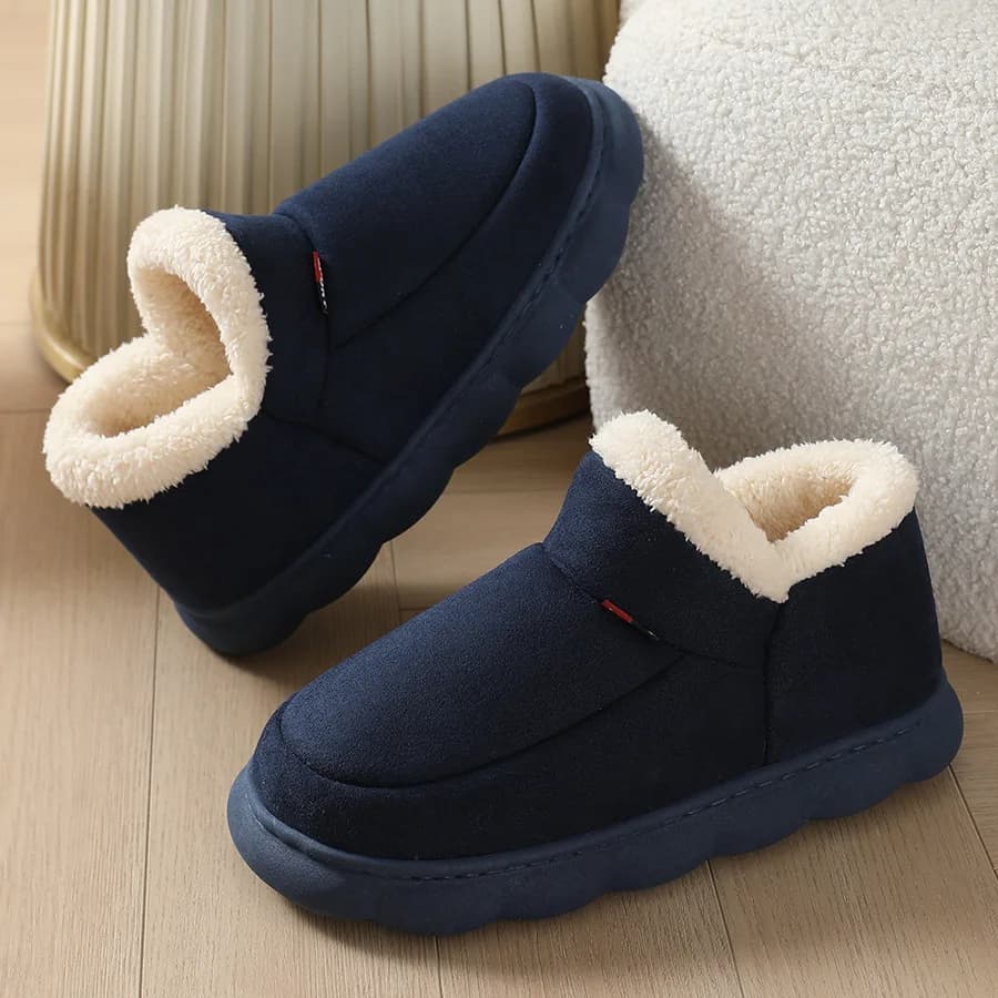 Bebealy New Winter Men Slippers Warm Cotton Shoes Men Indoor Fluffy Fuzzy Men Boots Outdoor Nonslip House Ankle Boots Shoes Men