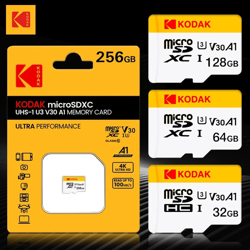 Kodak Micro SD Card High Speed 64GB 128GB 256GB Class 10 Microsd Card High Capacity V30 4K HD Camera Memory Card TF card