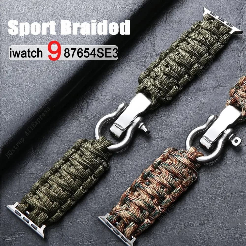 outdoor Survival Watch Band for Apple Watch Ultra2 49mm 45mm 44mm 42 Sport Braided Bracelet for Iwatch 9 8 7 SE 6 5 4 40mm 41mm