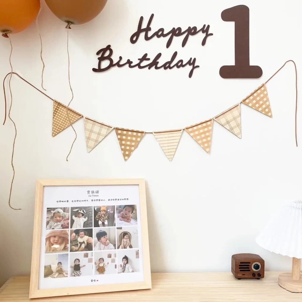 Ins Baby Shower Wooden Garland Bunting Banner Pennants Hanging Flags Forest Birthday 100 Days Full Month Party Room Decoration