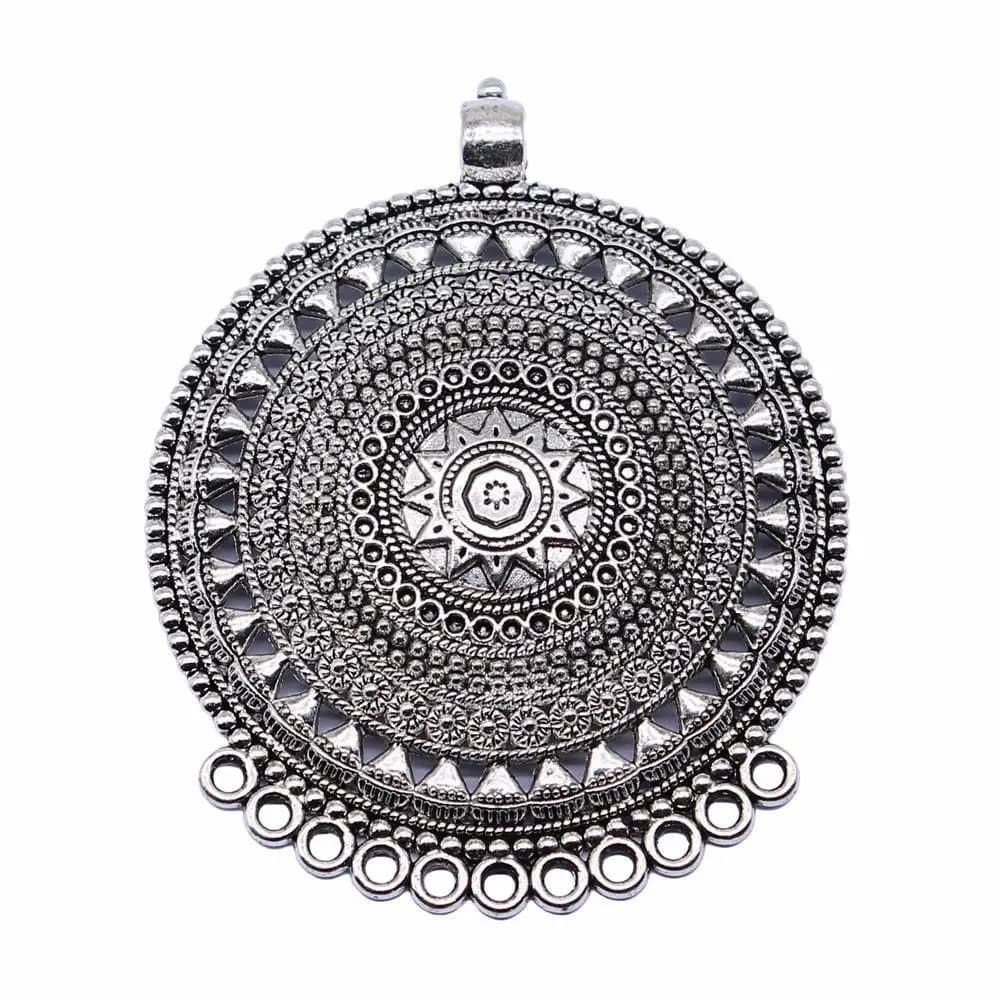 1pcs/lot 74x60mm Carved Round Necklace Connector Charms For Jewelry Making Antique Silver Color 2.91x2.36inch