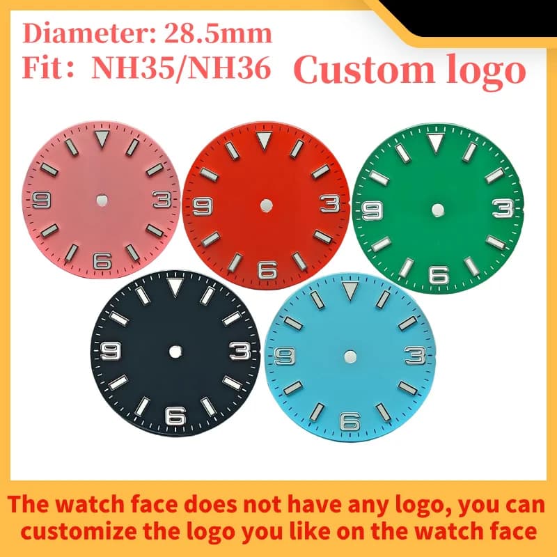 28.5mm NH35 NH36 watch dial suitable for NH35 NH36 movement assembly, green luminous dial, watch accessories, 369 digital dial