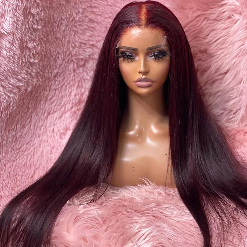 99J Colored 26Inch Burgundy Synthetic Straight Lace Front Wig For Black Women With Baby Hair Heat Resistant Fiber Daily Wig