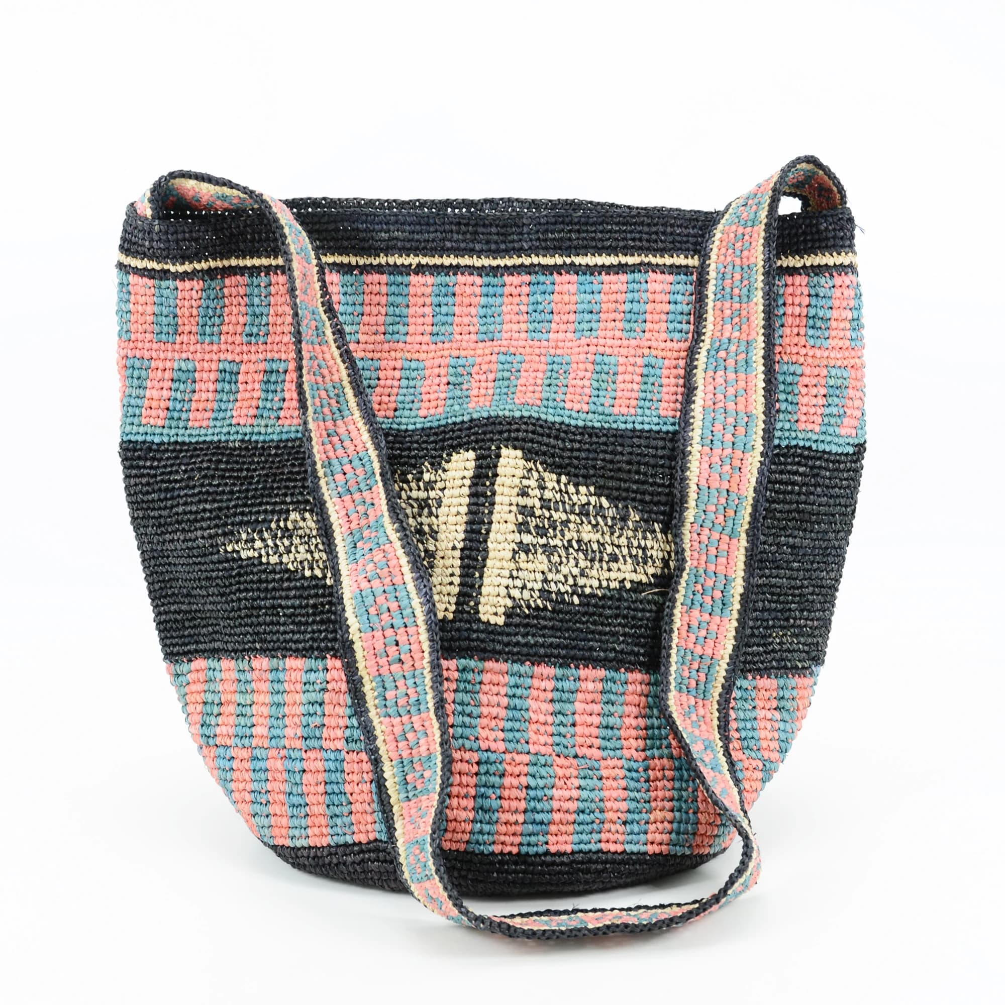 Colorful Striped Raffia Cross Body Bag with E Large Size