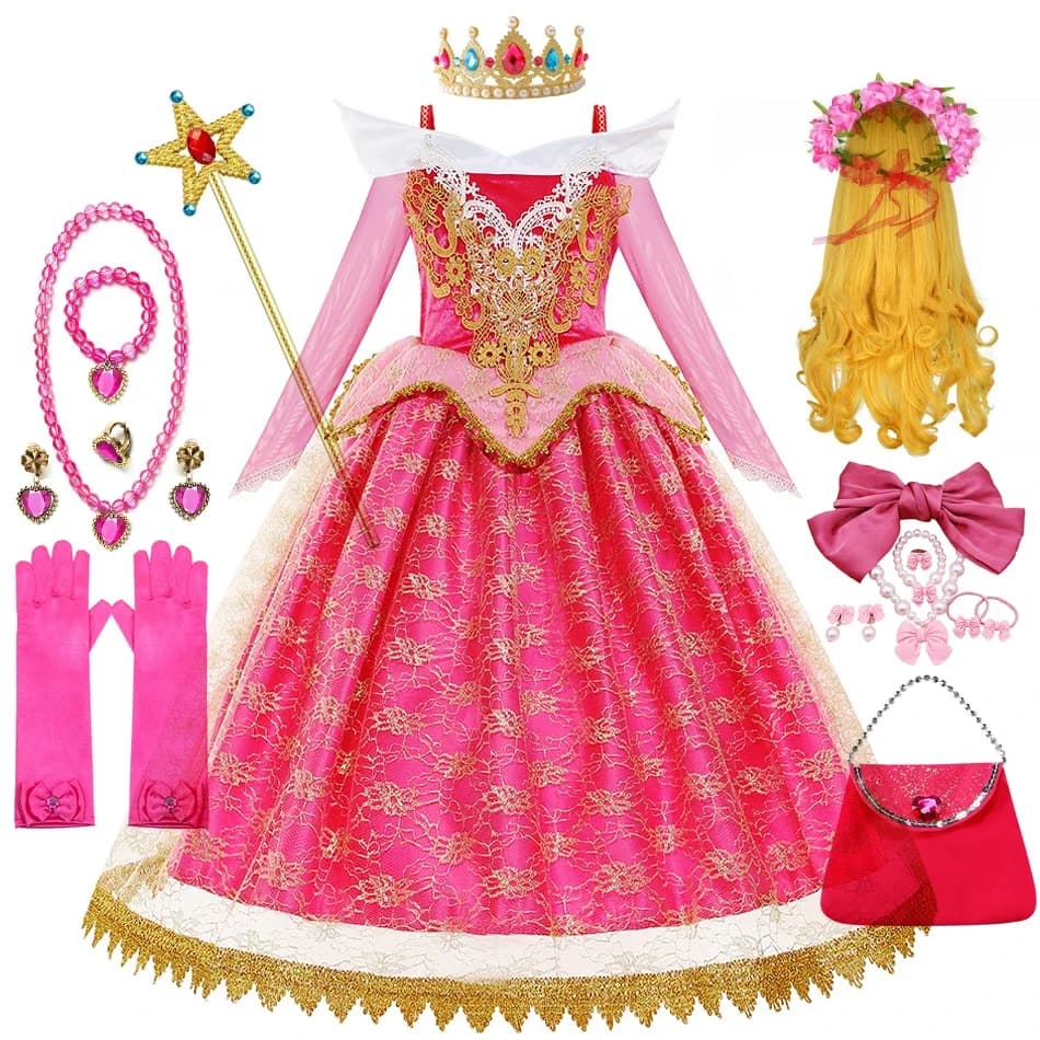 Girl Fancy Dress Sleeping Beauty Kids Halloween Princess Costume Party Aurora Dress Up Layered Christmas Pageant Ball Gown