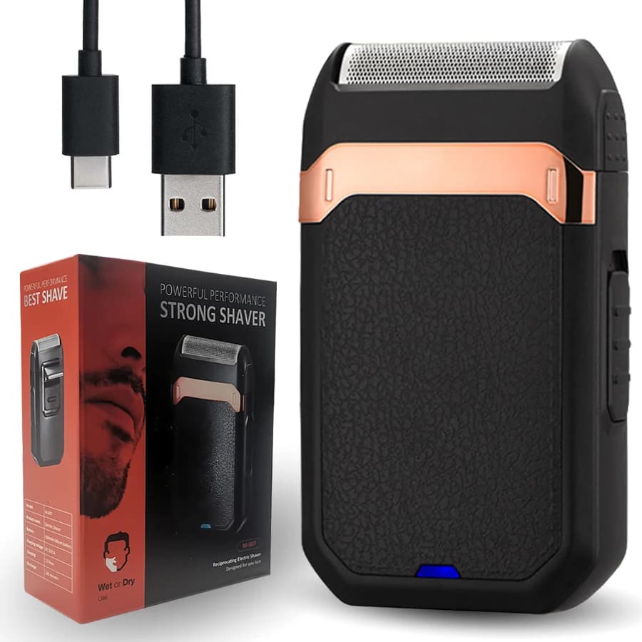 Stainless steel electric shaver, USB rechargeable reciprocating shaver, portable men's shaving device