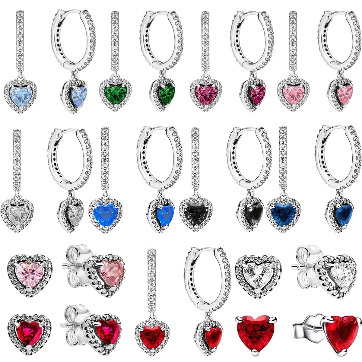 Original 925 Silver Colorful Heart Earring Red Sapphire Earrings Pink Round Sparkling Earrings Glamor Women Jewelry Accessories