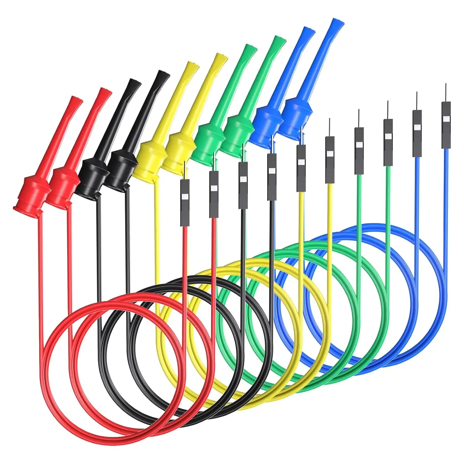 10pcs Test Hook Clips to Breadboard Male Female Jumper Wires Soft Flexible Silicone Test Leads for Electrical Testing