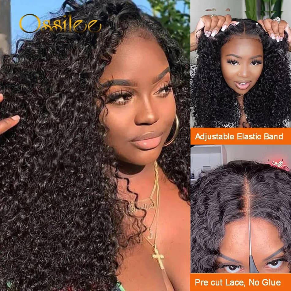 Kinky Curly Wigs Pre Cut Lace Closure Wig 250 Denisity Brazilian Curly human hair wig 4x4 5x5 HD Lace Closure Wig Ossilee