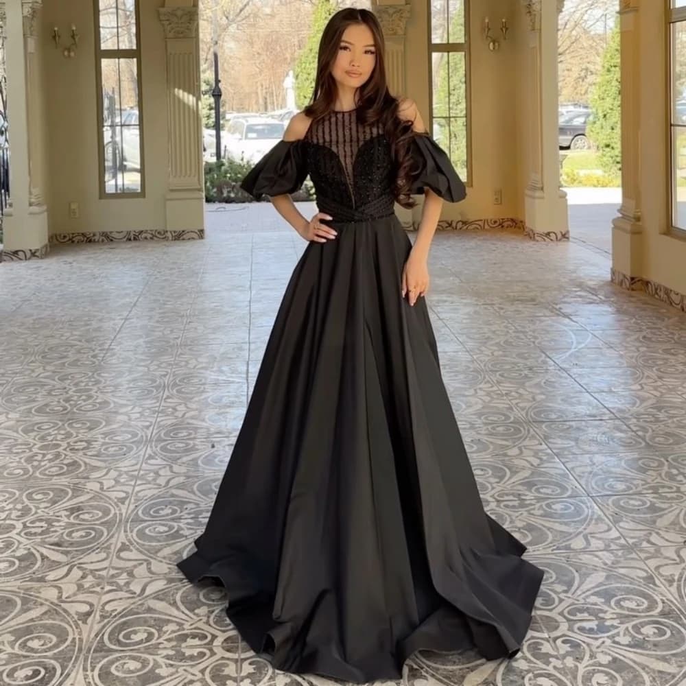 Customized Jersey Sequined Pleat Cocktail Party A-line Off-the-shoulder Bespoke Occasion Gown Long Dresses