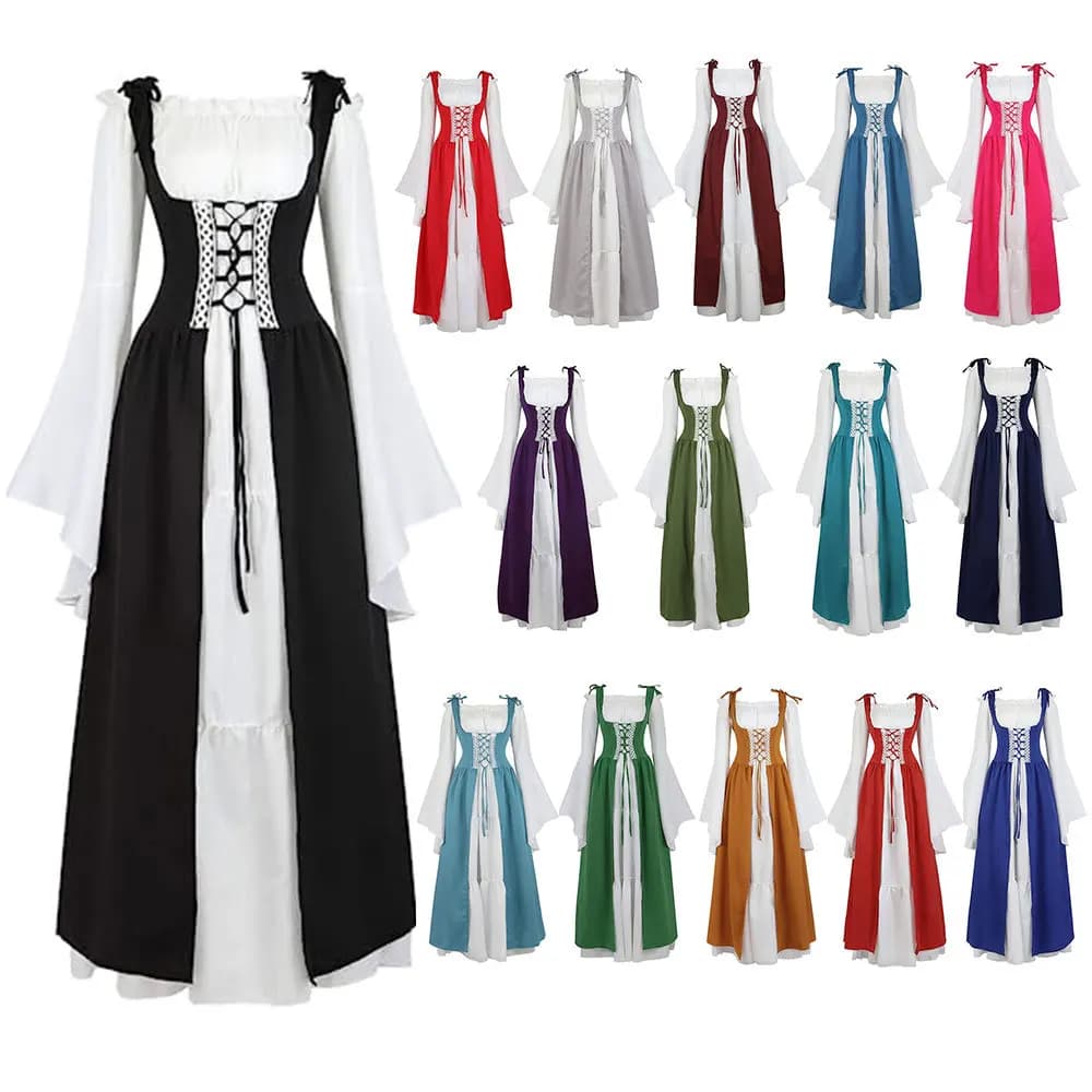 Halloween Costume for Woman Medieval Vintage Renaissance Palace Princess Dress Bell Sleeve Victorian Carnival Party Dresses