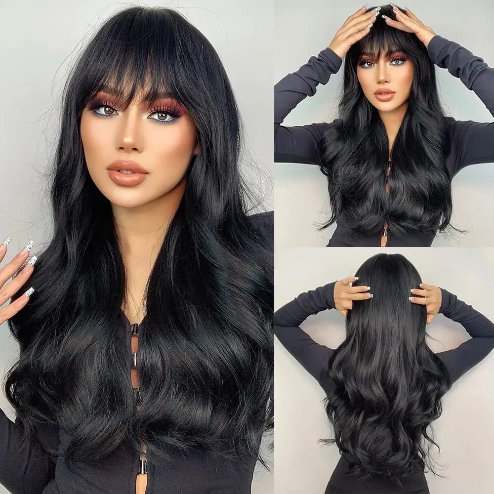 New fashion selling synthetic fiber wig female air bangs long curly hair big wave temperament repair face wig head set