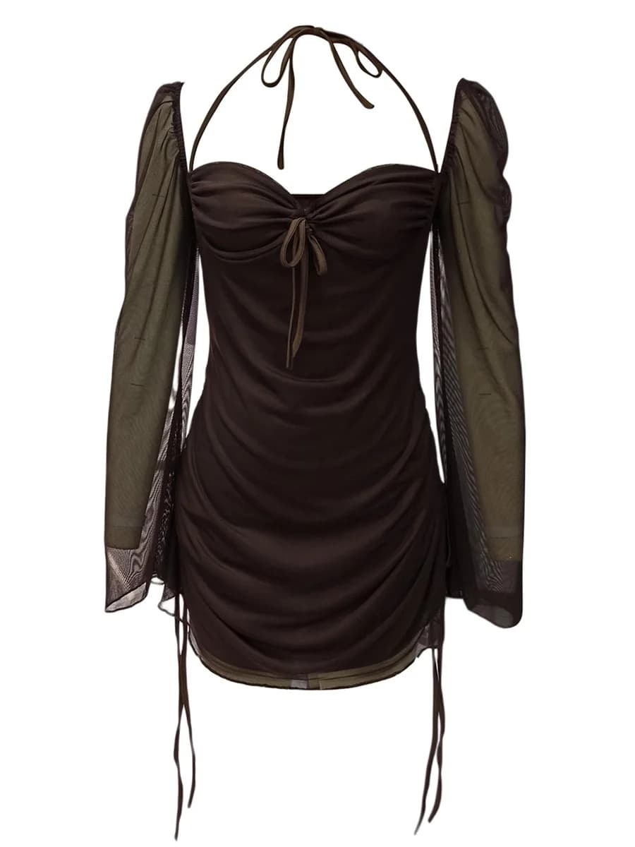 Women´s Sexy Backless Mini Dress Cutout Short Pullover Dress Long Sleeve Hollow Out Bodycon Club Short Dresses