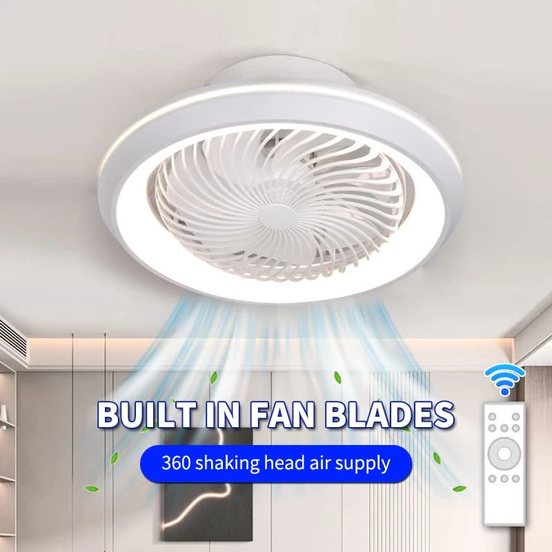 49cm Enclosed 360 Degree Moving Head Fan Light, Bedroom Integrated Fan Light, Living Room Bedroom Dining Room Ceiling Fan Light