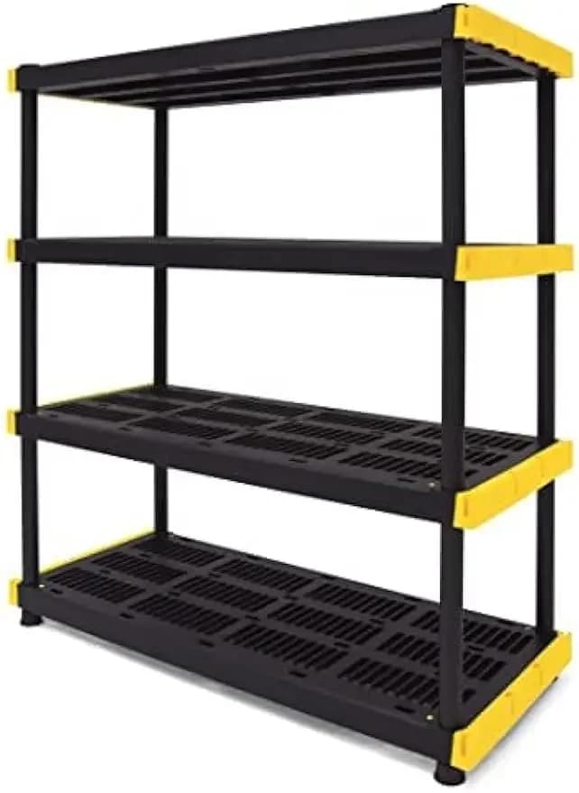 CX Black & Yellow®, 4-Tier Heavy Duty Plastic Storage Shelving Unit, 200lbs/shelf (55”H x 48”W x 20”D), for Indoor/Outdoor Organ