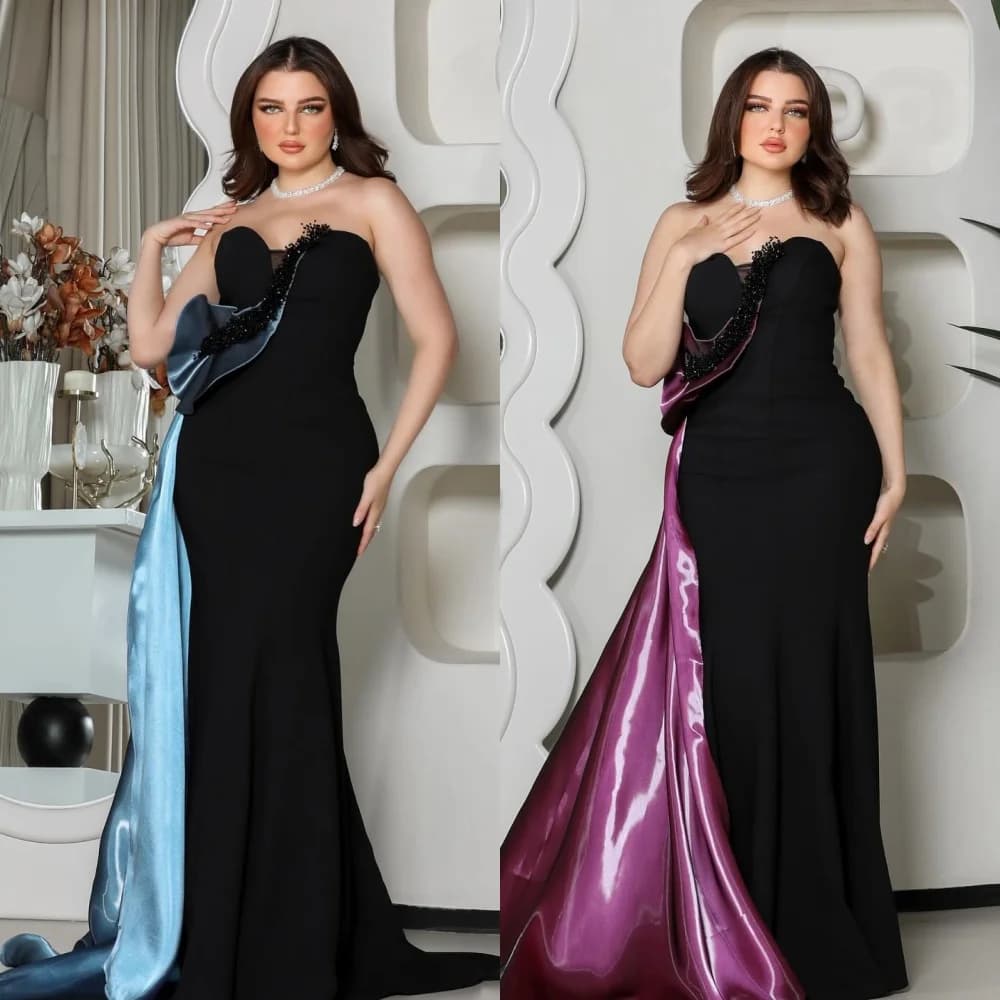 Customized Chinese Style Jersey Pleat Sequined Trumpet Sweetheart Long Dresses Prom Dresses Formal Simple Fashion Matching