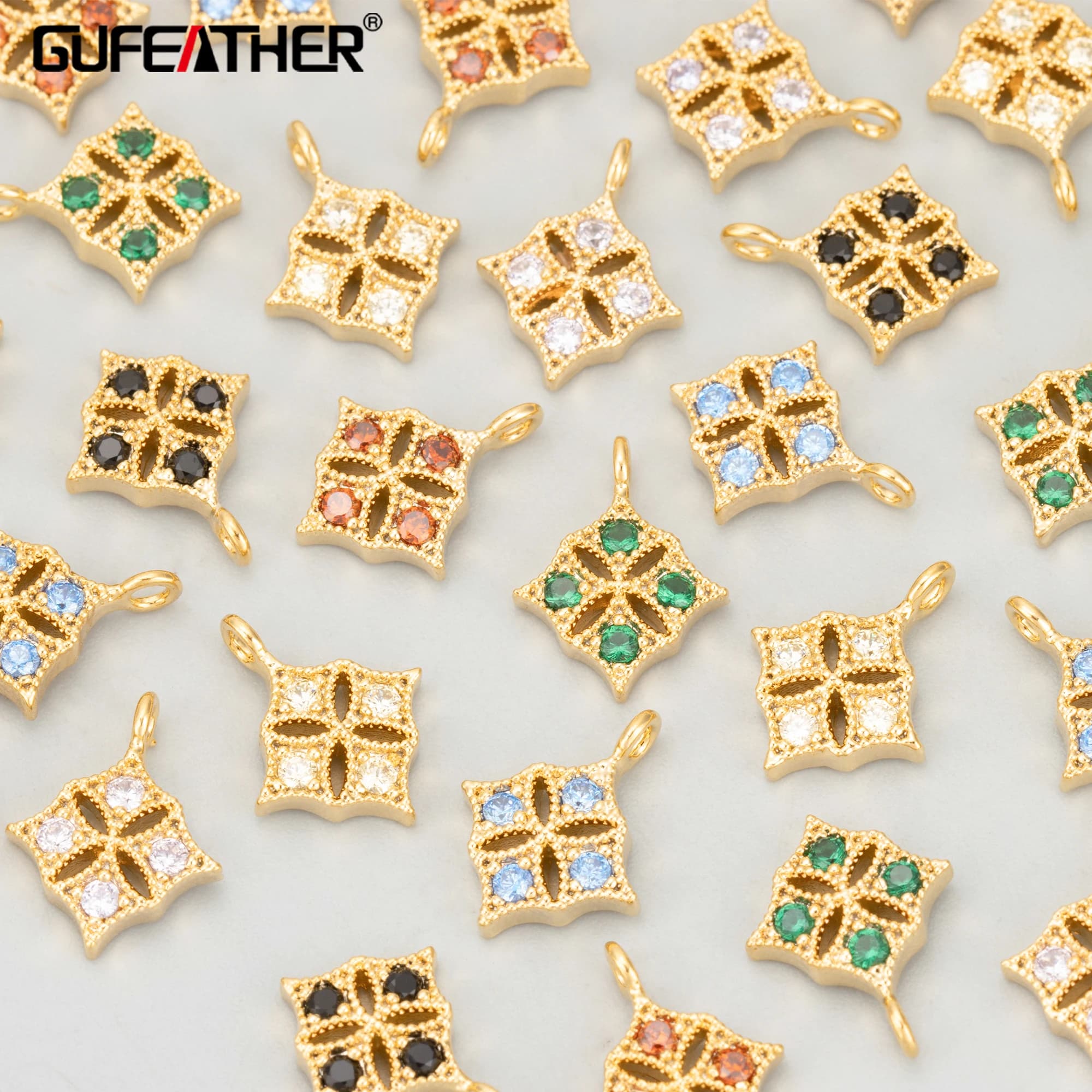 GUFEATHER MF36,jewelry accessories,18k gold rhodium plated,copper,zircons,hand made charms,diy pendants,jewelry making,6pcs/lot