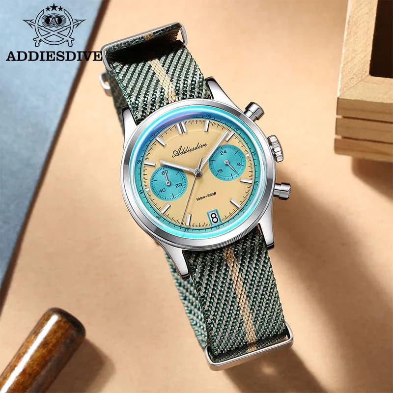 ADDIESDIVE 2025 NEW Watch of Men 60min Chronograph Quartz Wristwatch Bubble Mirror Glass Luminous Waterproof Men's Watches 38mm