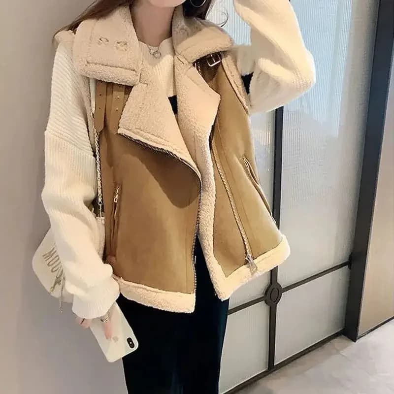 Fashion Warm Fur Vest For Women Elegant Sleeveless Turndown Collar Jackets 2024 Winter Chic Casual Faux Leather Waistcoat Vests