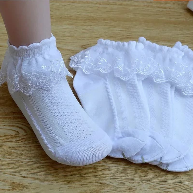 Mesh Socks Breathable Cotton Lace with Ruffle Princess Children Ankle Short Sock White Pink Yellow for Baby Girls Kids Toddler