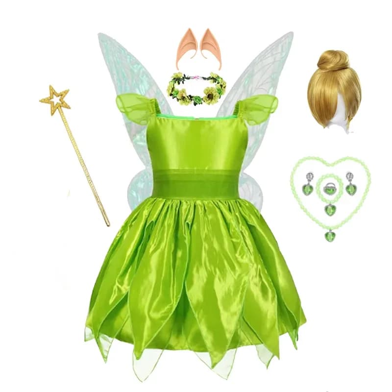Tinker Bell Fairy Tiana Costume For Girl 2024 Photo Shoot Children Clothing Princess Elf Birthday Ball Gown Dress Wing