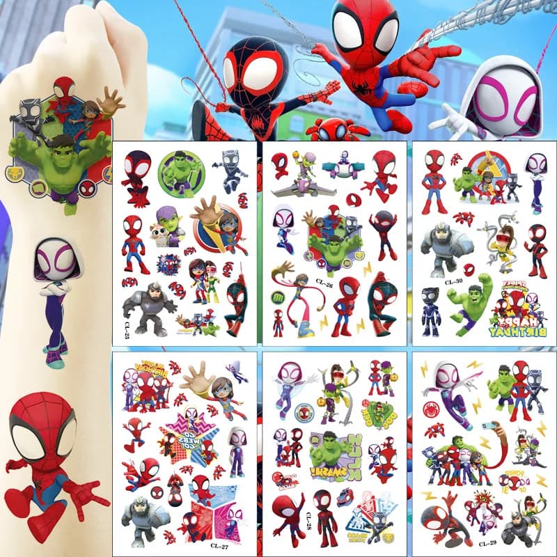 1Pcs New Spidey And His Amazing Friends Temporary Tattoos For Kids Birthday Party Supplies Cute Tattoos Stickers Decoration
