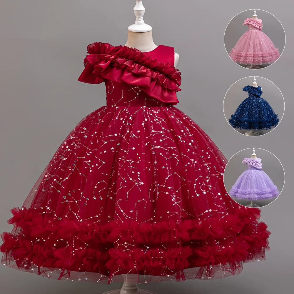 2024 Kids Tutu Birthday Princess Party Dress for Girls Infant Lace Children Bridesmaid Elegant Dress for Girl baby Girls Clothes