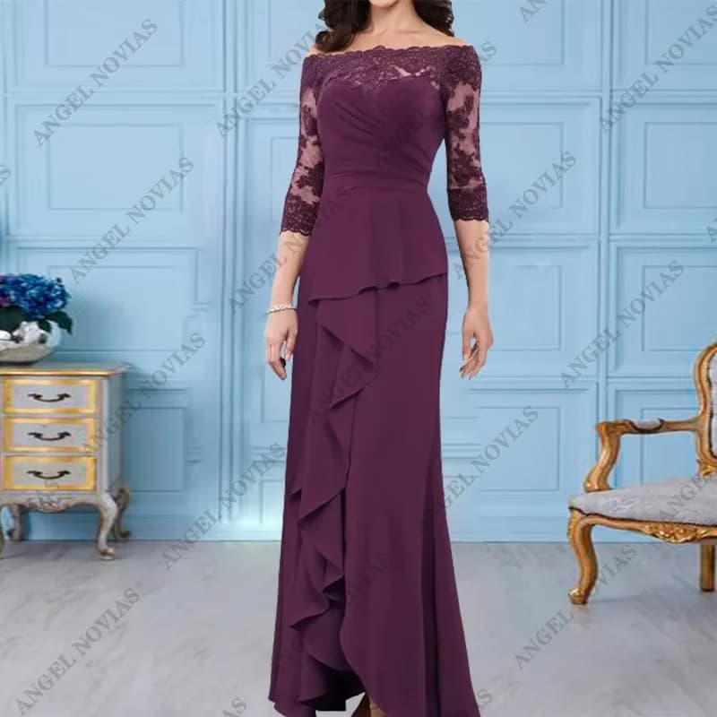 Customized Long Chiffon Mother of the Bride Dress with Half Sleeves Wedding Party Dress vestidos para madre de novia 2024