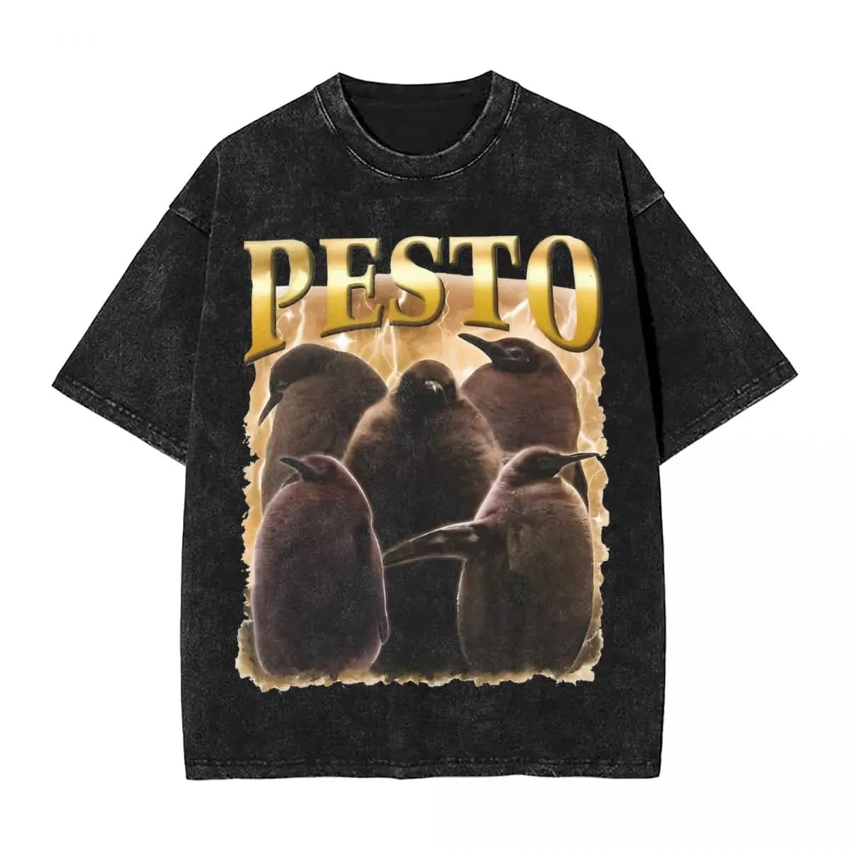 Pesto Penguin Retro 80s Washed T Shirt Streetwear Retro T-Shirts Animal Tee Shirt for Men Women 100% Cotton Harajuku Summer