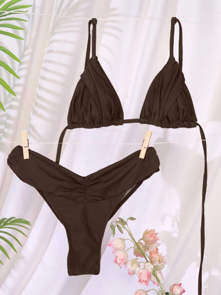 Miyouj New Swimsuit Solid Color Bikinis 2024 Two Piece Suit Women Swimwear Bandage Bathsuit Low Waist Bathwear Triangle Biquini