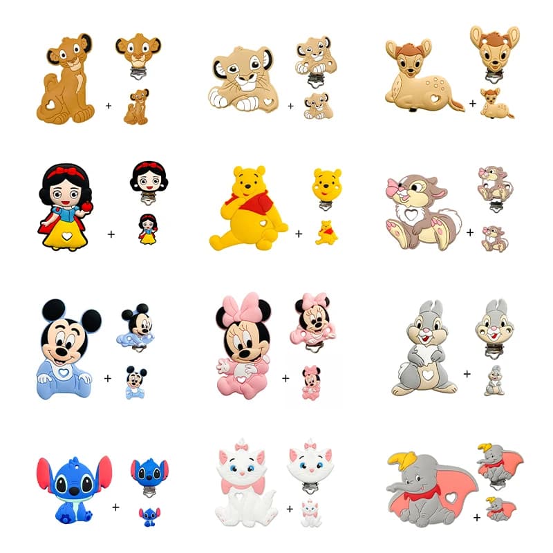 3pcs/set Silicone Stitch bambi princess teether clip Focal Beads DIY Pacifier Chain Clips Beads pen Toy Jewelry Accessories