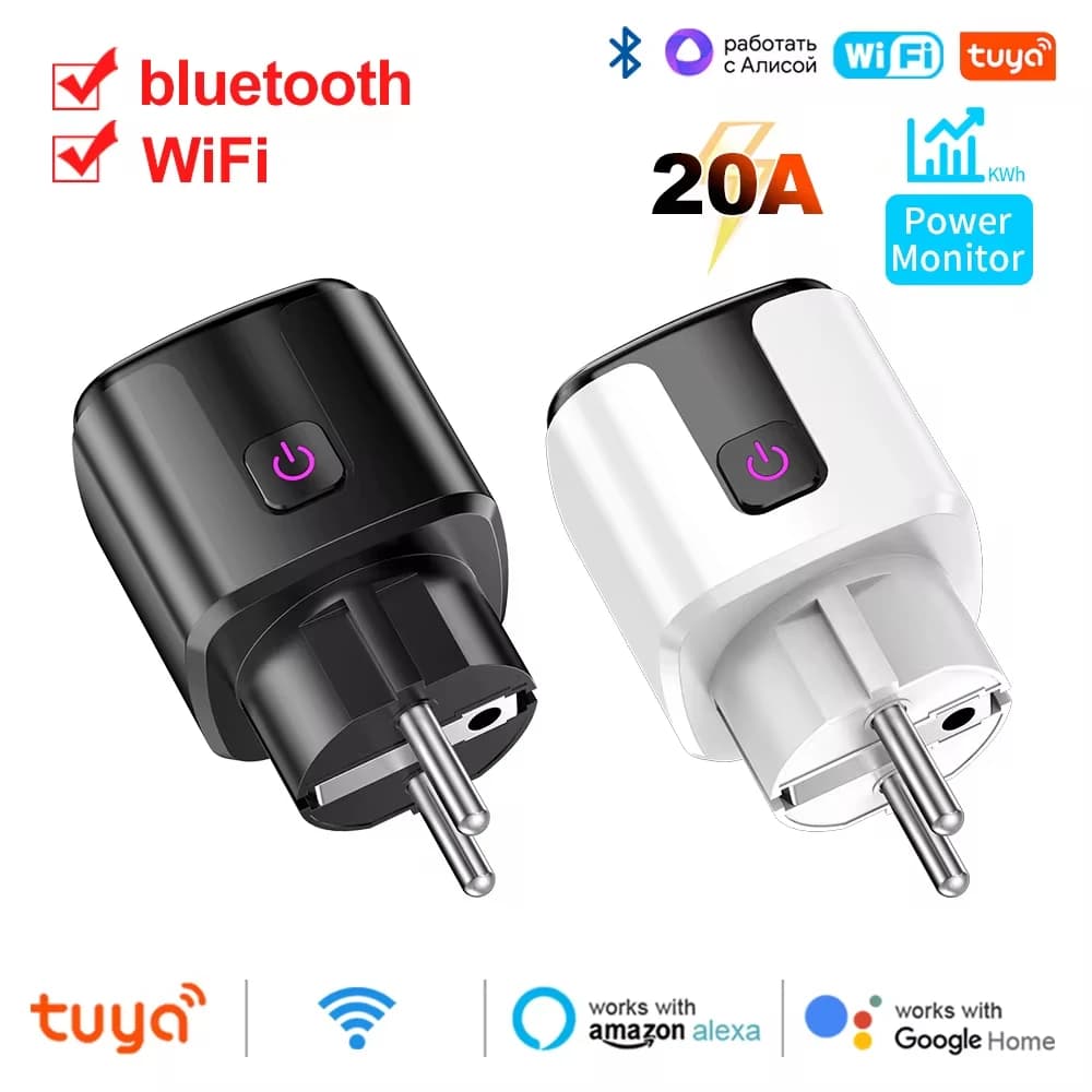 WiFi 20A Socket With Power Monitoring Tuya Smart EU Plug Timer Child Lock Outlet Google Home Alice SmartThings Alexa