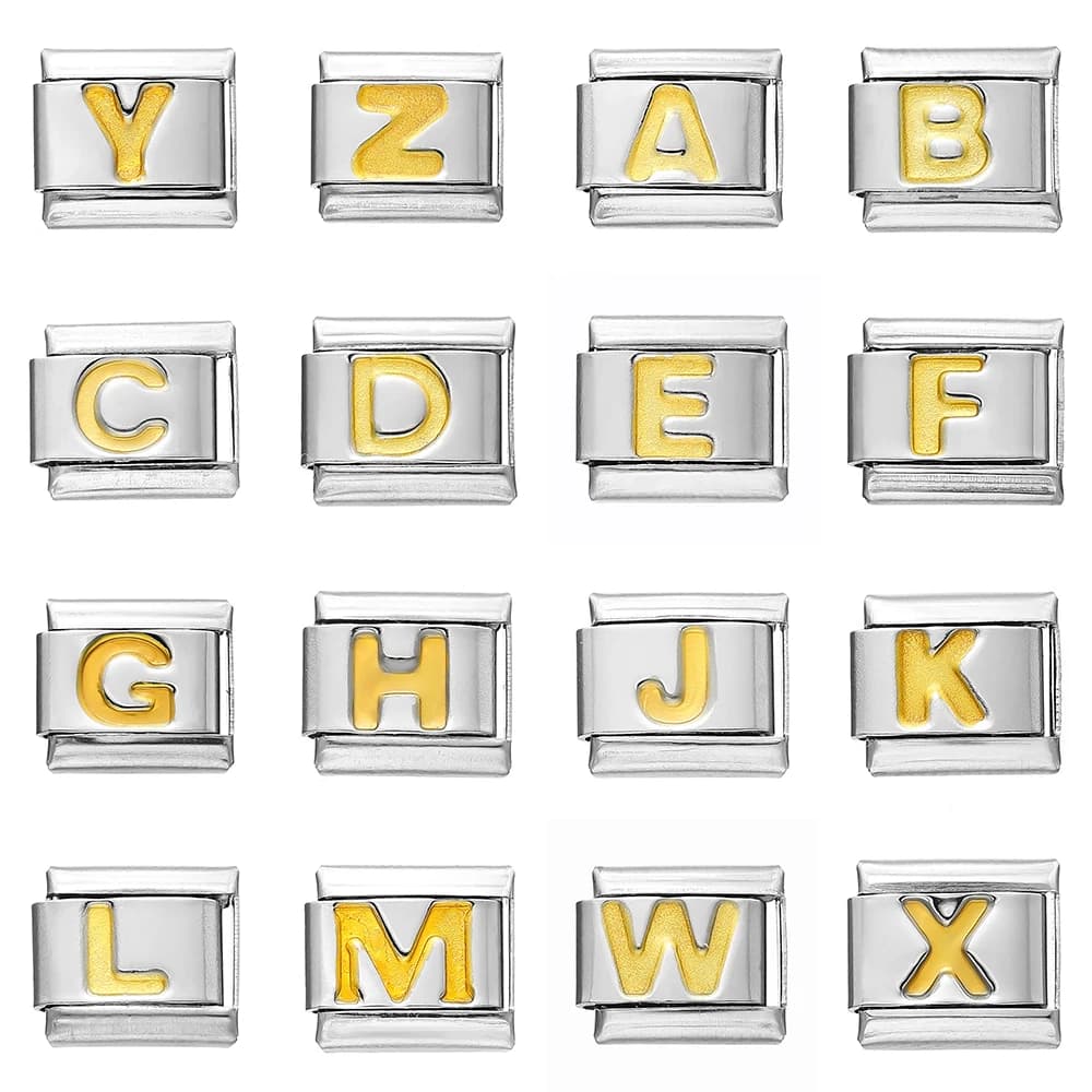 1pcs Fashion Gold Color 26 English Letters Italian Charm Links Fit 9mm Stainless Steel Bracelet Making Women Men Jewelry