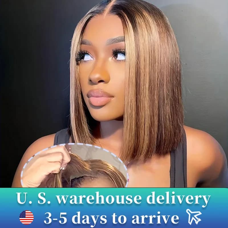 Straight Lace Closure Wigs Human Hair 6x6 Transparent Glueless Wig Human Hair Ombre Highlight Bob Wig Human Hair For Women