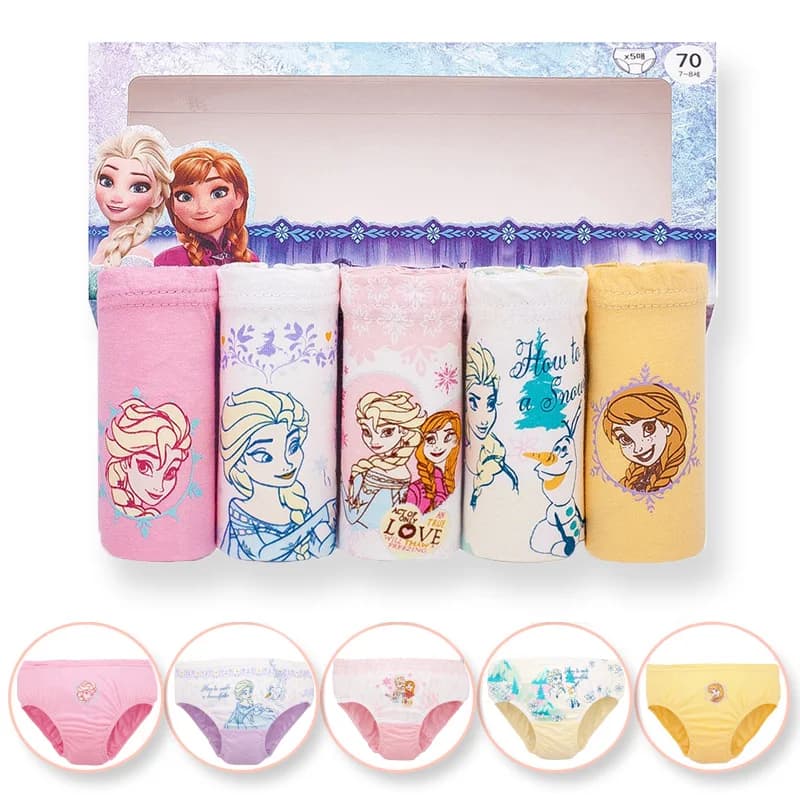 5 Pack Girls Cotton Briefs With Exquisite Box, Queen Elsa Kids Soft Girls Panties, Princess Cartoon Children's Underpants 2-14T