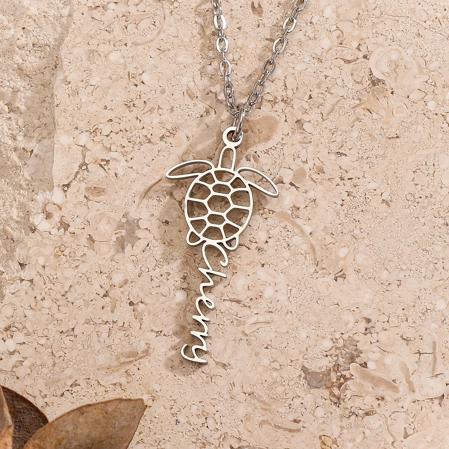 1pc Customized Personalized Cute Necklace, Cute Turtle Name Necklace For Women Stainless Steel Customized Necklace