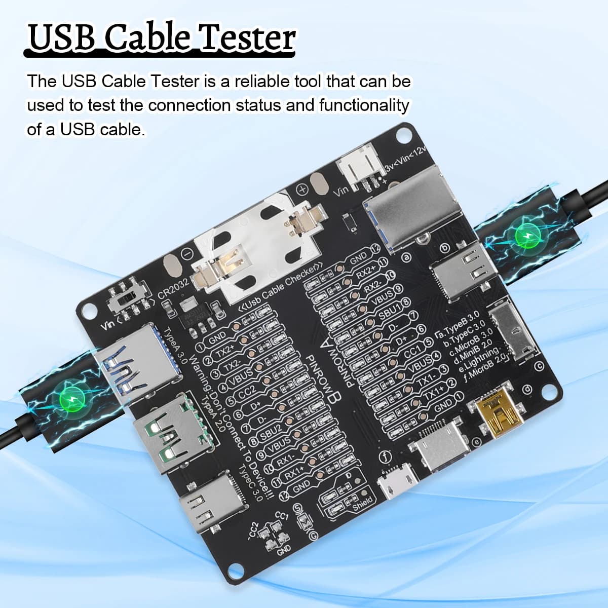 USB Data Line Detection Board Type-C Micro-B Type-B Data Cable Tester Short Circuit On-Off Switching For iOS Android Test Board