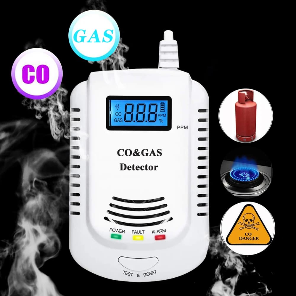 2 in1 Natural Gas Detector And Carbon Monoxide CO Detector For Co, Lpg, Methane In Kitchen with Voice Promp and LED Display